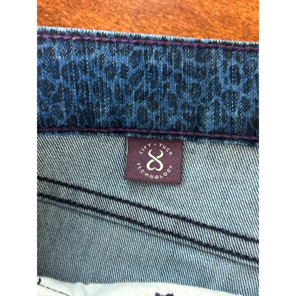 NYDJ Women Blue Leopard‎ Print Straight Leg Jeans Lift Tuck Technology Size 10